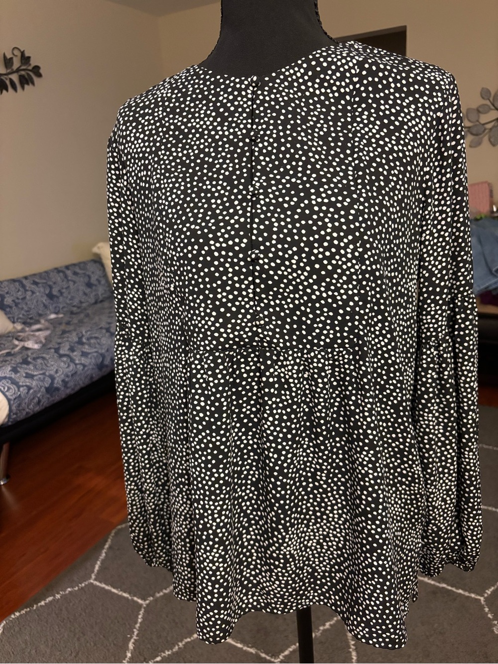 LOFT Black and White Polka Dot Peplum Blouse
